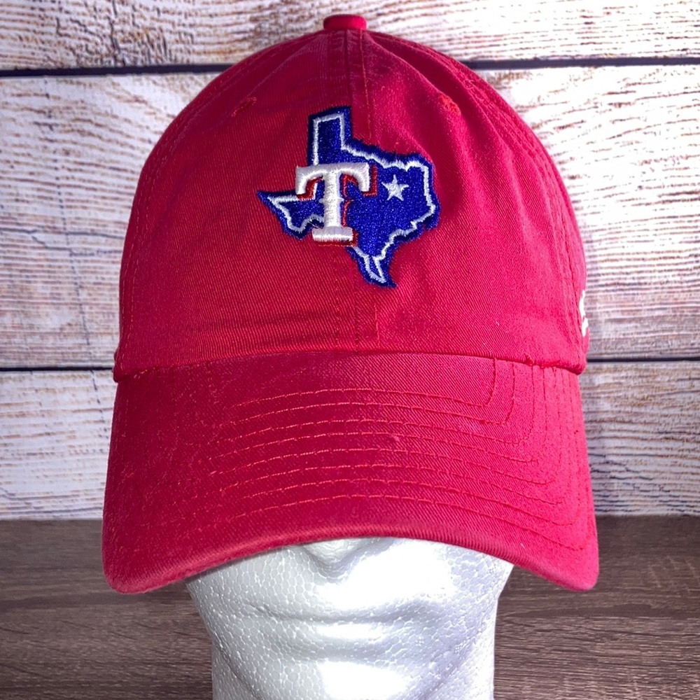 New Era Texas Rangers Red Canvas Strapback Hat Blue Texas State Embroidered Cap